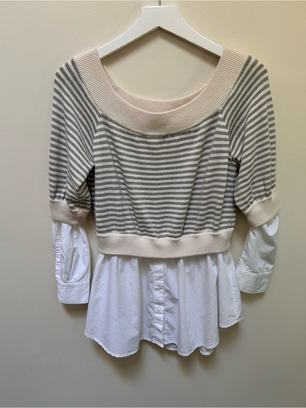 Jonathan Simkhai ~ Striped Knit sweater top Mixed Media cotton shirt size Medium